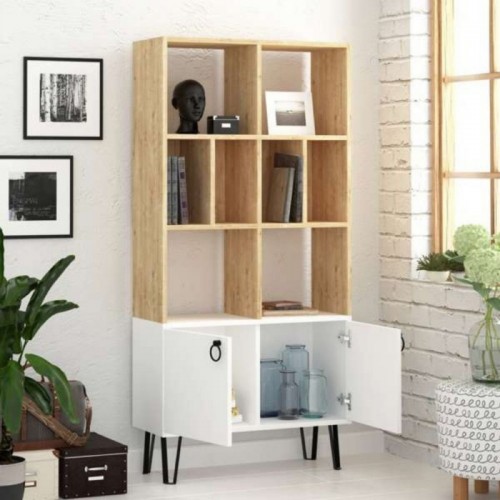 Mobile Libreria in Legno Bianco Rovere con Ante Moderna Scaffali Ufficio Sala