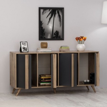 Mobile da Soggiorno Madia 4 Antracite Noce Piattaia Credenza Soggiorno Ingresso