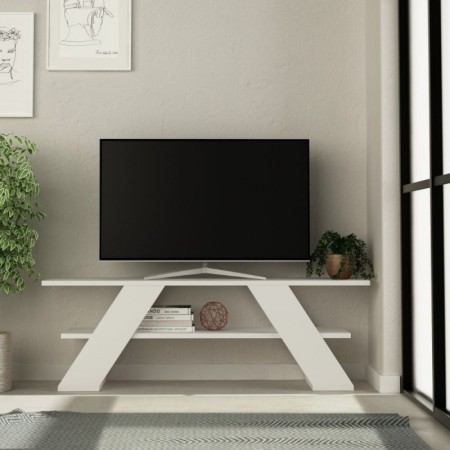 Mobile Porta Tv Basso Salvaspazio in Legno Bianco con Ripiani Moderno Salotto