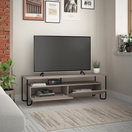 Mobile da Sala Porta TV in Legno Due Ante a Ribalta Tortora Piedi in Metallo