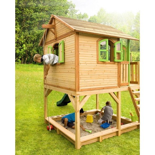 casetta in legno da giardino per bambini con scivolo e scaletta