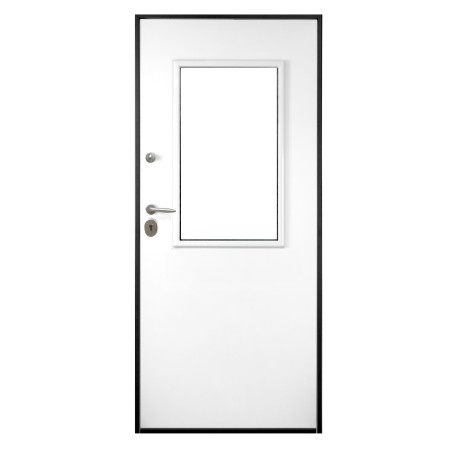 Porta Blindata con Grata e Vetro Pannello per Esterno Grigio Vetroresina