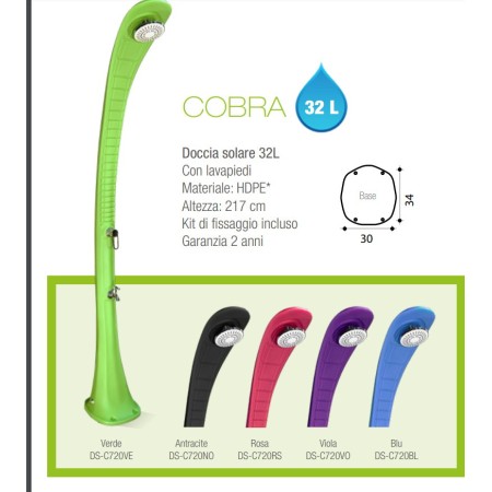 Doccia Solare da Giardino 32 litri Blu Miscelatore per Campeggio Esterno Piscina