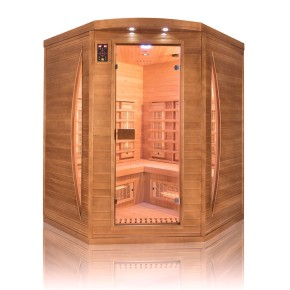 Cabina Sauna a Raggi Infrarossi 3 Posti in Legno Angolare Cromoterapia da Casa