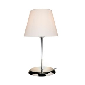 Lampada da Comodino Cromata Paralume in Tessuto E27 Bianco Tavolo Scrivania  2