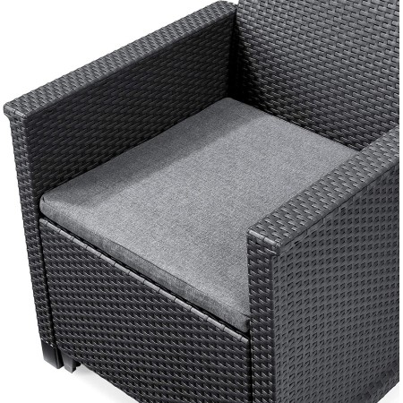Salottino Poltrone Grafite Moderno con Cuscini Balcone Tavolo Giardino in Resina
