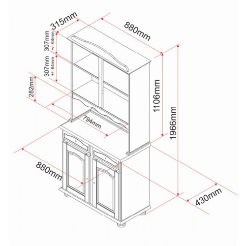 Mobile Alto Credenza Vetrina 2 Ante 2 Cassetti Pino da Soggiorno Cucina Rustico | BricoShop24
