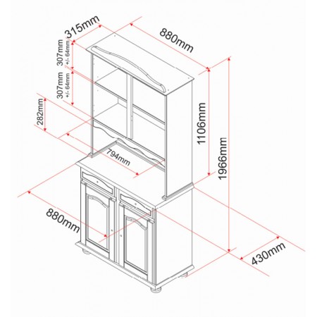 Mobile Alto Credenza Vetrina 2 Ante 2 Cassetti Pino da Soggiorno Cucina Rustico | BricoShop24