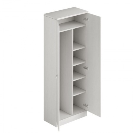 Armadio in Legno 180 cm Portascope con Ripiani Bianco Frassinato Multiuso