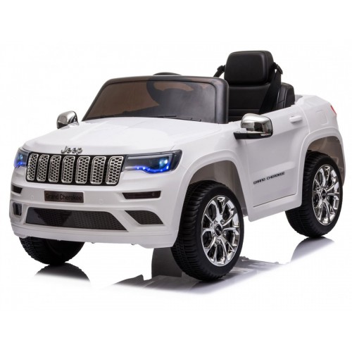 Macchina elettrica per bambini Jeep Grand Cherokee bianca a batteria 12 V con telecomando