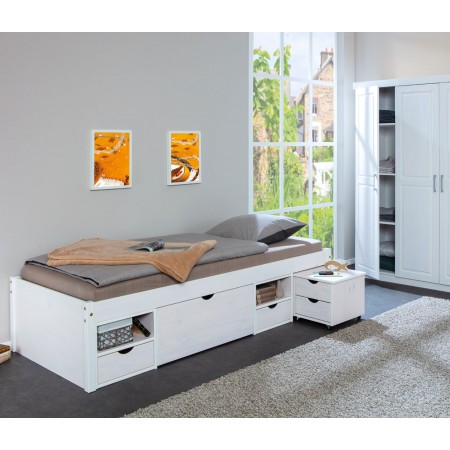 Letto Singolo Bianco a Doghe 90x200 Legno con Comodino | BricoShop24