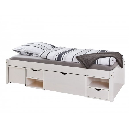 Letto Singolo Bianco a Doghe 90x200 Legno con Comodino | BricoShop24