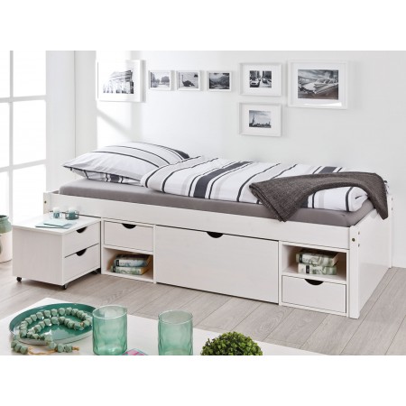 Letto Singolo Bianco a Doghe 90x200 Legno con Comodino | BricoShop24