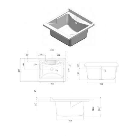 Lavatoio con Mobile Bianco Pilozzo 60x60 in Legno per Interno Lavanderia | Bricoshop24