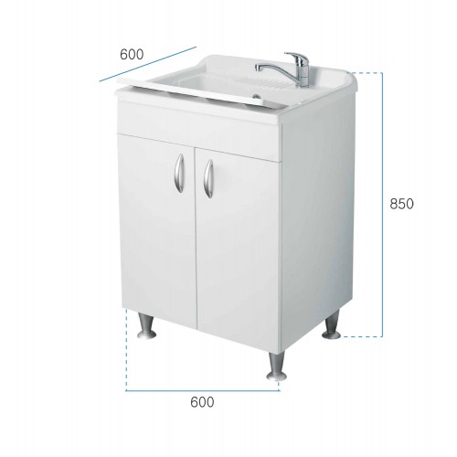 Lavatoio con Mobile Bianco Pilozzo 60x60 in Legno per Interno Lavanderia | Bricoshop24