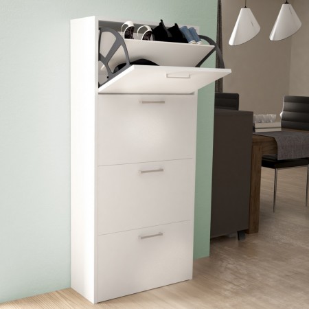Scarpiera Bianca Slim a 4 Ante Ribalta Doppie Porta Scarpe Salvaspazio