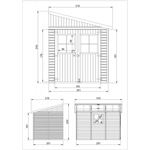 Casetta in Legno da Giardino 3x2 Addossata 3 Pareti a Pannelli 17 mm