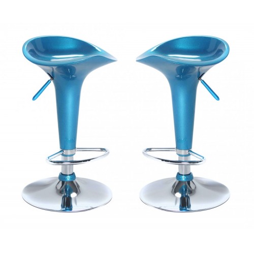 Coppia 2 Sgabelli Alti Blu Seduta in Plastica da Bar Cucina Moderni
