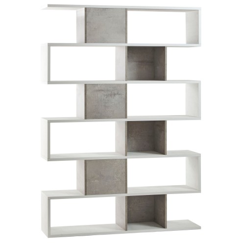 Libreria Modulare Geometrica in Legno Bianco Cemento Moderna Scaffale