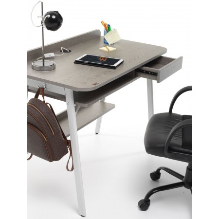 Scrivania con Cassetto in Legno Grigio Porta PC Postazione Workstation