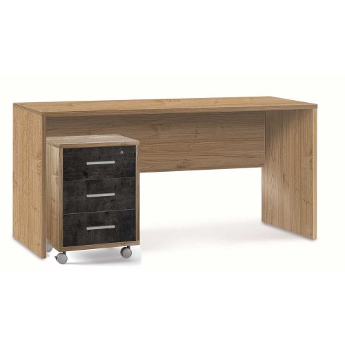 Mobile Cassettiera Ruote Noce Nero 3 Cassetti con Chiave Ufficio Legno
