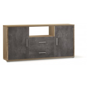 Mobile 2 Ante con 2 Cassetti Noce Nero Credenza Contenitore in Legno Tv