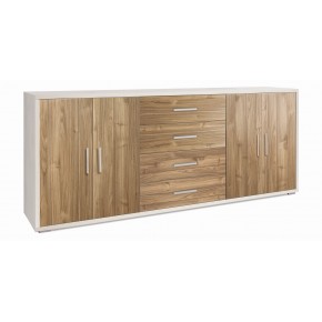Credenza Armadio 200 cm Bianco Noce 4 Ante 4 Cassetti Basso in Legno Tv