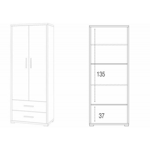 Armadio Alto 180 cm 2 Ante con Cassetti Noce Ripiani Ufficio Mobile