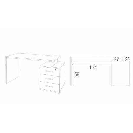 Scrivania 155 cm Noce Nero con Cassettiera Grande Ufficio Cameretta