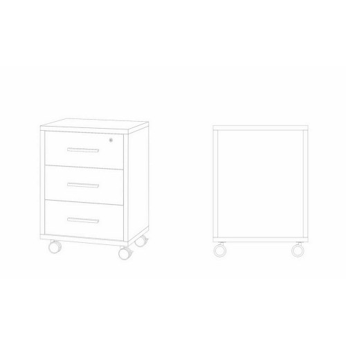 Cassettiera Ruote Mobile Noce Bianco 3 Cassetti con Chiave Ufficio Legno