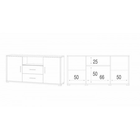 Mobile 2 Ante con 2 Cassetti Noce Nero Credenza Contenitore in Legno Tv