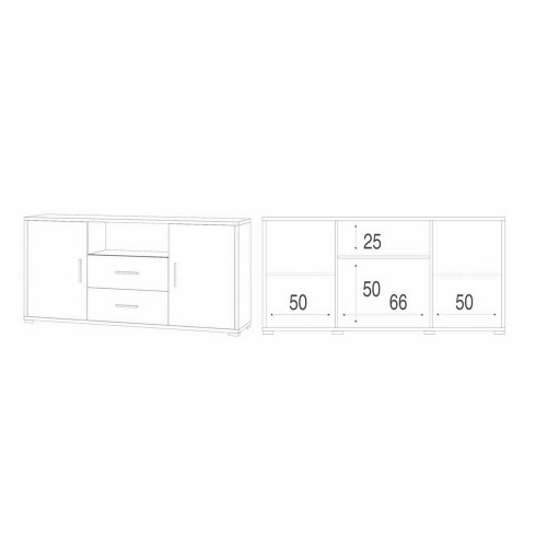 Credenza Contenitore Mobile 2 Ante con 2 Cassetti Noce Bianco Legno Tv