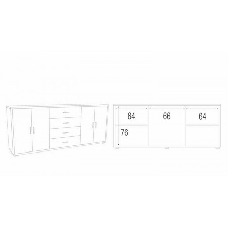 Credenza Armadio Cemento Bianco Basso 4 Ante 4 Cassetti in Legno Tv