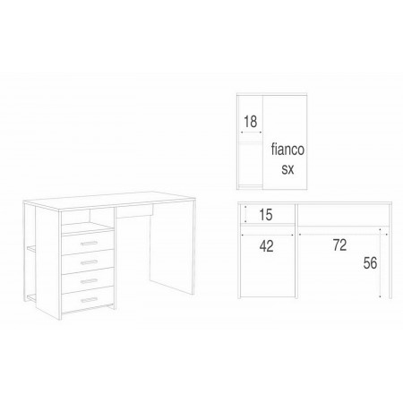 Mobile con Cassettiera Scrivania 120 cm Olmo Grande Ufficio Cameretta