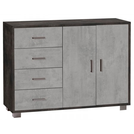 Mobile Credenza Bassa Nero Cemento Madia 2 Ante 4 Cassetti Salone Ufficio