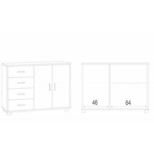 Mobile Nero Noce Credenza Bassa Madia 2 Ante 4 Cassetti Salone Ufficio