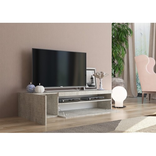 Mobile Moderno Porta TV Cemento 150 Basso Soggiorno con Anta Ribalta Legno
