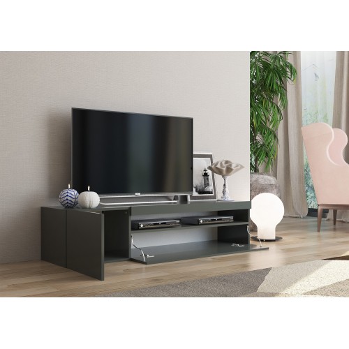 Mobile Moderno Porta TV 150 Basso Antracite Soggiorno Anta Ribalta Legno