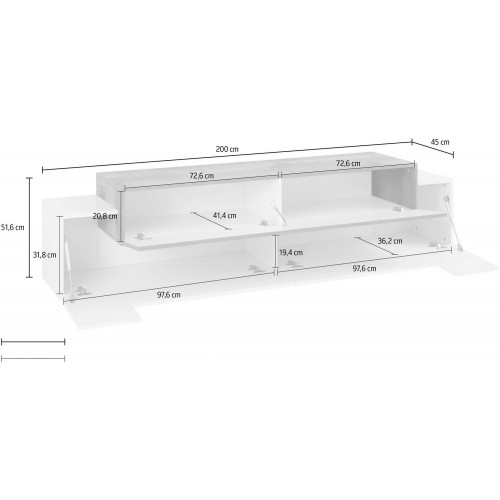 Credenza con Ante a Ribalta 200 Porta TV Bianco Cemento Basso Soggiorno