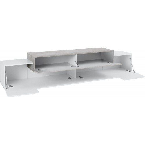 Mobile Porta TV Basso con Ante a Ribalta 240 Bianco Acero Credenza Salone