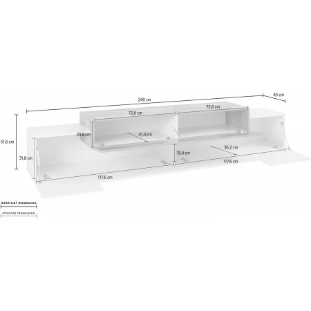 Mobile Porta TV Basso con Ante a Ribalta 240 Bianco Acero Credenza Salone