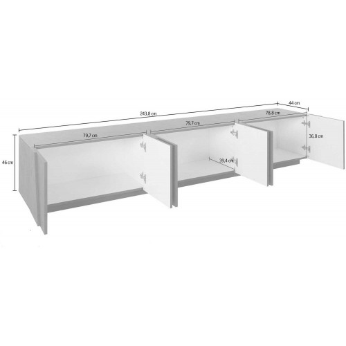Mobile Moderno 240 Basso Porta TV Ardesia Soggiorno Anta Battente Credenza