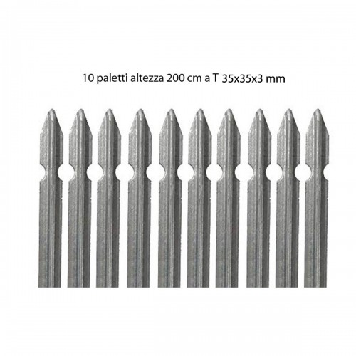 10 Paletti per Recinzione a T 200 cm Pali in Ferro Zincato 35x35 mm