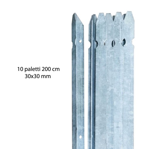 10 Paletti per Recinzione a T 200 cm 30x30 in Ferro Zincato Pali Metallo