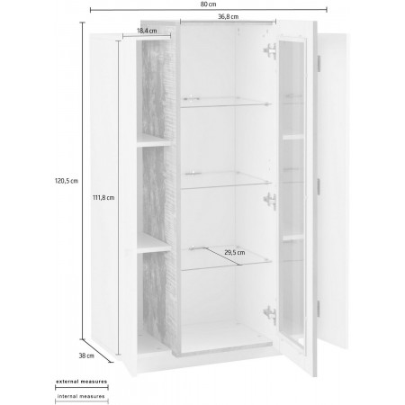 Credenza Vetrina con 3 Ante Mobile Moderno da Ingresso Bianco e Cemento