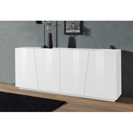 Mobile Credenza Moderna 200 cm Basso a 4 Ante per Soggiorno Bianco Lucido