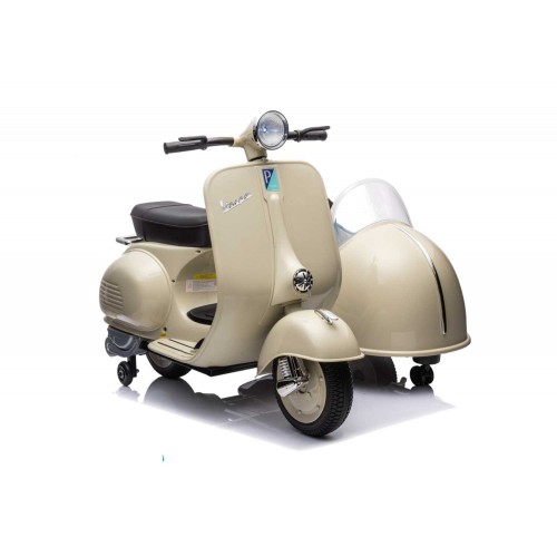 Moto Elettrica Piaggio Vespa Crema con Sidecar da Bambini a Batteria 12 V