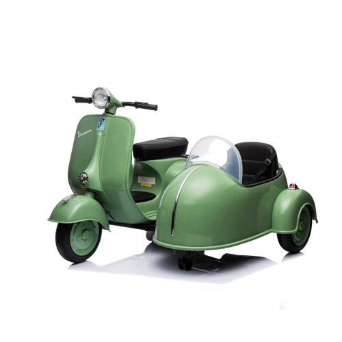 Piaggio Verde Vespa con Sidecar Moto Elettrica da Bambini a Batteria 12 V