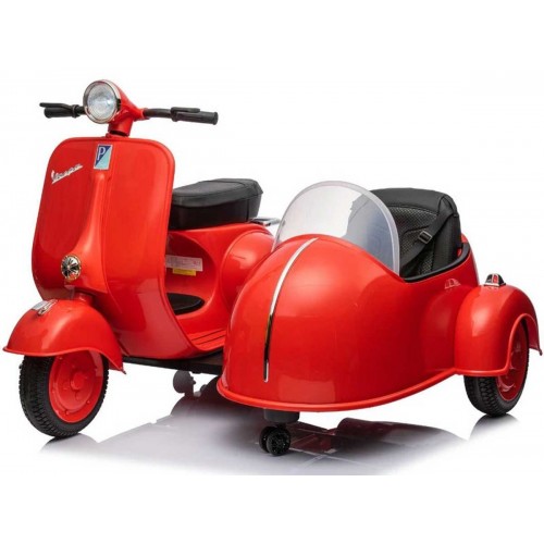 Piaggio Vespa con Sidecar Rosso Moto Elettrica da Bambini a Batteria 12 V