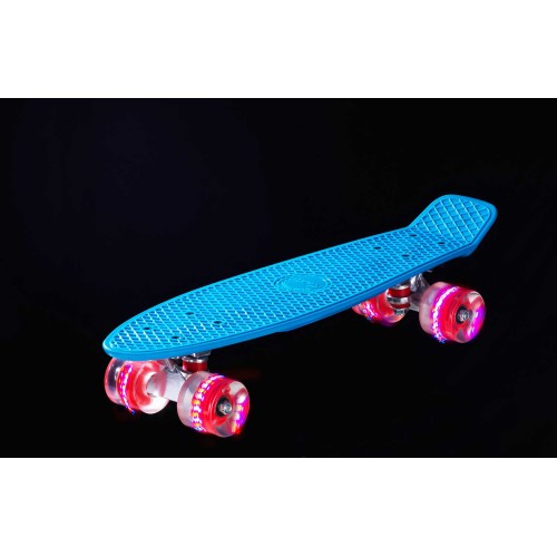 Tavola Skateboard Blu Vintage con Luci in PP 57 cm 4 Ruote Portata 50kg